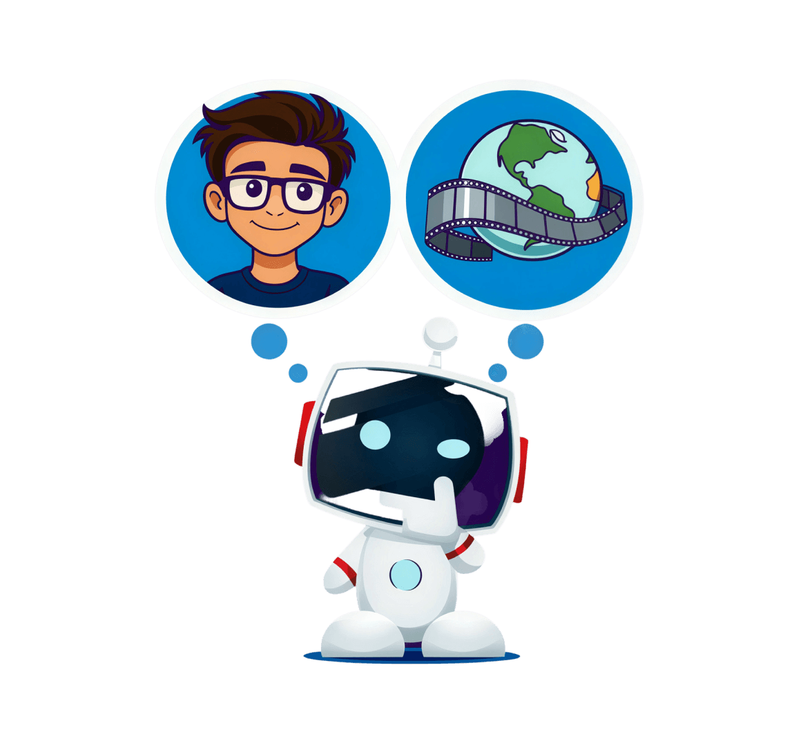 Mascot analyzing a viewer's watch history to generate personalized movie ratings.