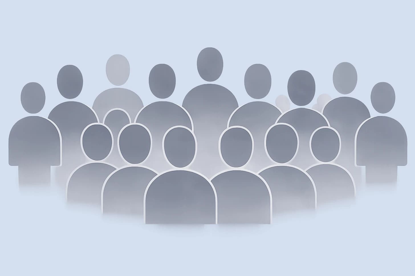 A faceless grey crowd, every one of them folded into the same score.